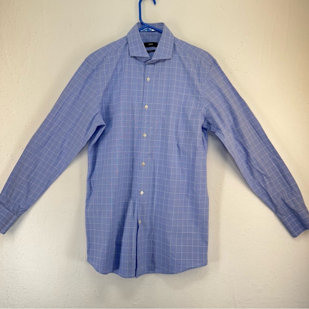 Hugo Boss Men's Sharp Fit Shirt Check Long Sleeve Button Up Size 15 32/33